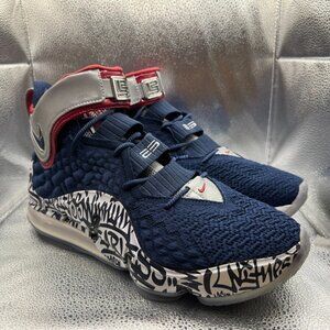 Size 12 Nike Lebron XVII EP Cold Blue Graffiti Mens Athletic Sneaker CT6047-400